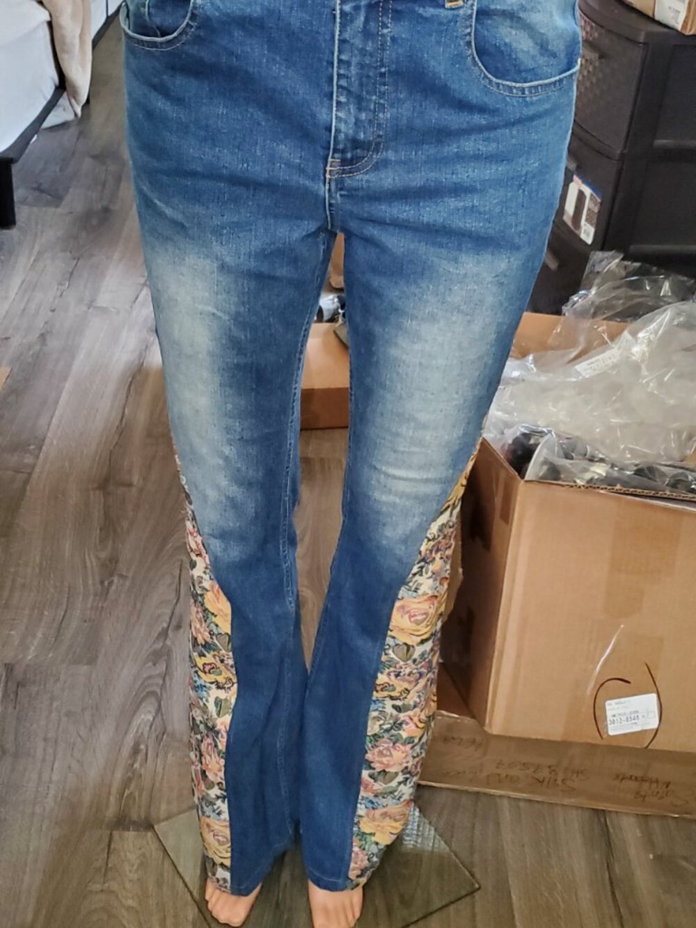 Silk & Lace Floral Tapestry Flare Jeans Cotton Denim Tall Inseam 34" - Picture 15 of 17